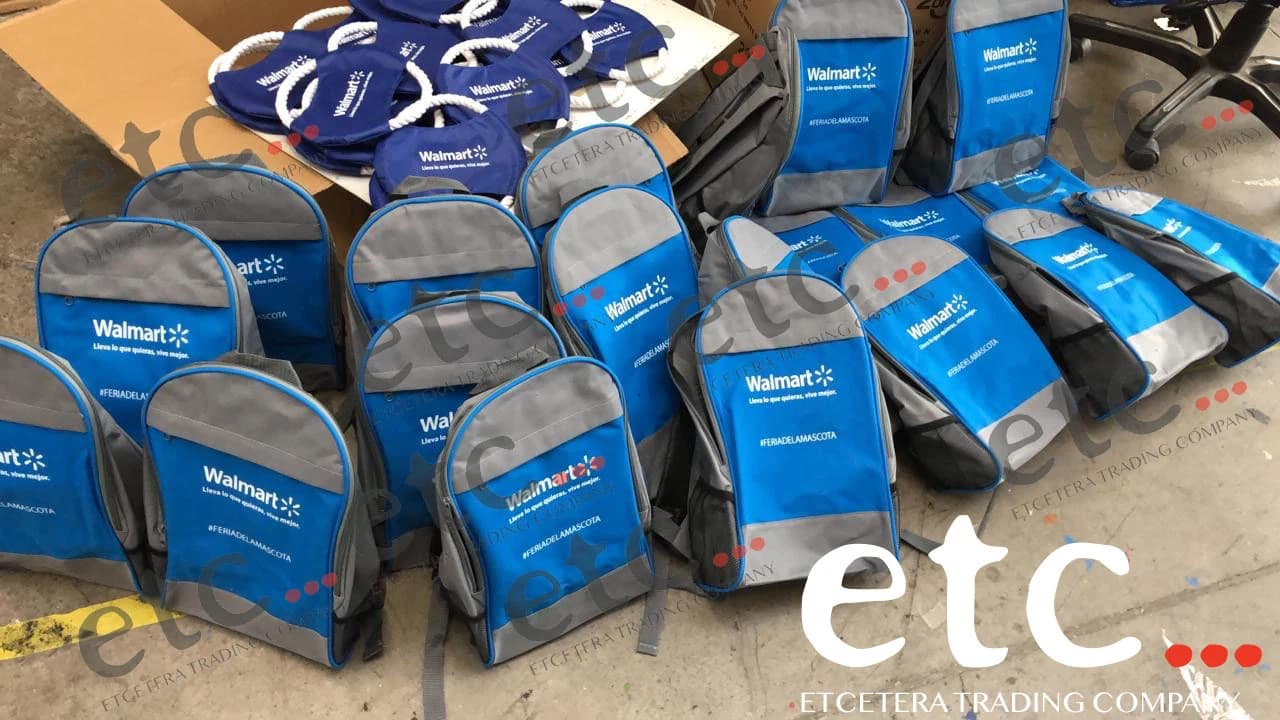 Walmart promotional backpacks in production